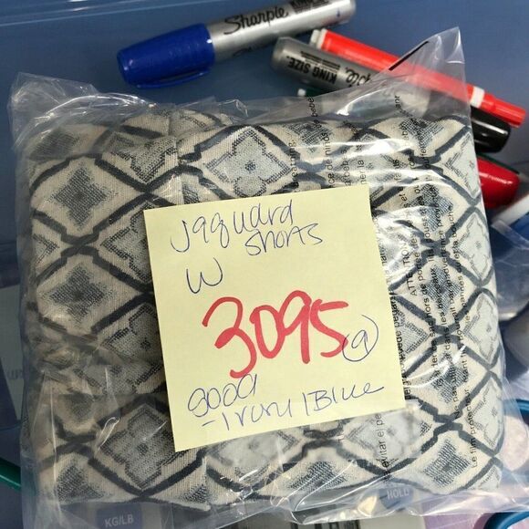 LOFT Womens Jacquard Shorts Blue Ivory Stretch Cotton Mid Rise Pockets Size 4 - Picture 11 of 11